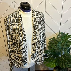 Lush Women Large Brown White Printed Open Front Draped Lightweight Blazer